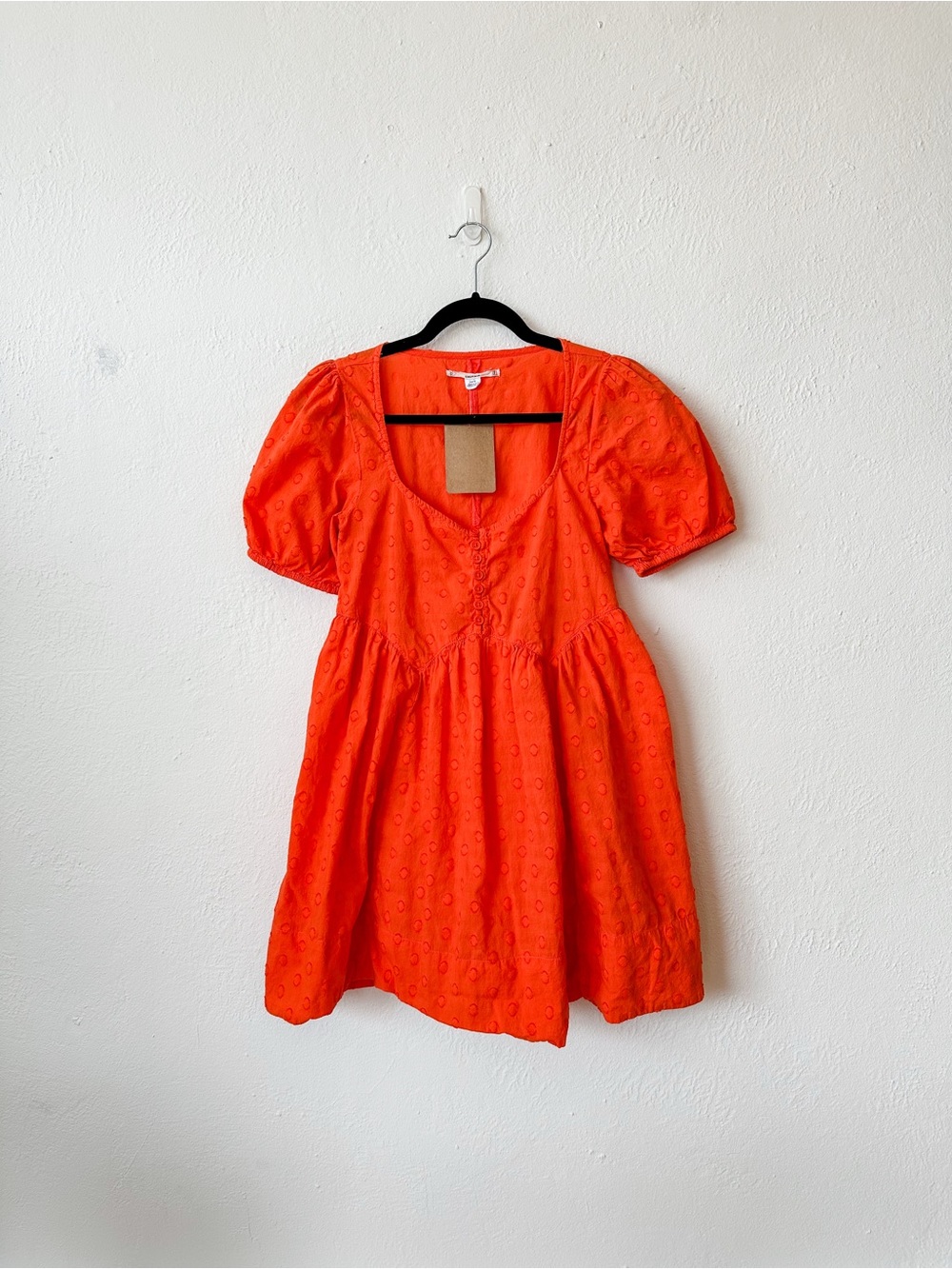 Kimchi Blue Orange Puff Sleeve Eyelet Tunic